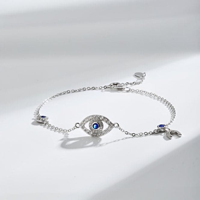 Sterling Silver Rhodium Plated Evil Eye Lucky Horseshoe Bracelet ERLB047Ellie Rose LondonERLB047