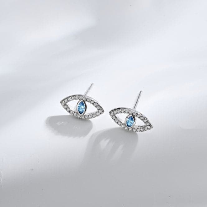 Sterling Silver Rhodium Plated Evil Eye Stud Earrings ERLE082Ellie Rose LondonERLE082