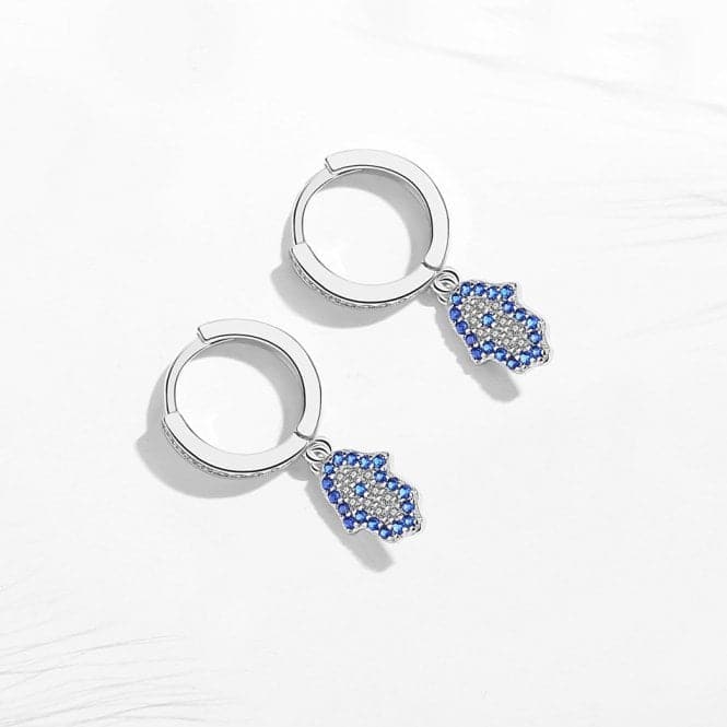 Sterling Silver Rhodium Plated Hand Of Fatima Hoop Earrings ERLE084Ellie Rose LondonERLE084