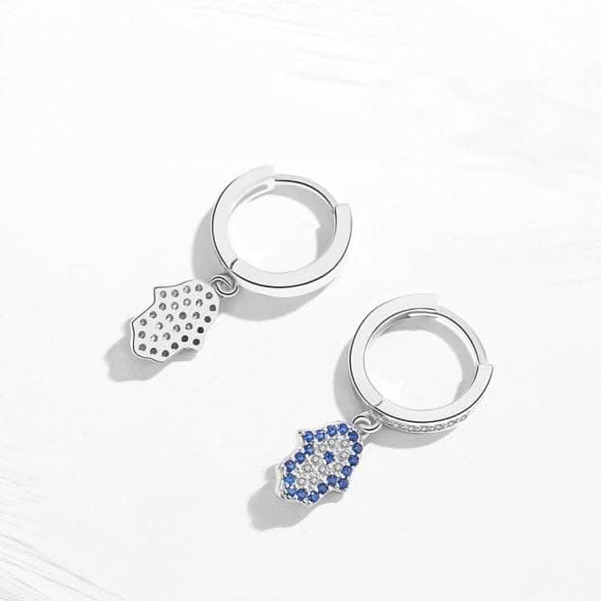 Sterling Silver Rhodium Plated Hand Of Fatima Hoop Earrings ERLE084Ellie Rose LondonERLE084