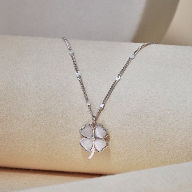 Sterling Silver Rhodium Plated Lucky 4 Leaf Necklace ERLN036Ellie Rose LondonERLN036