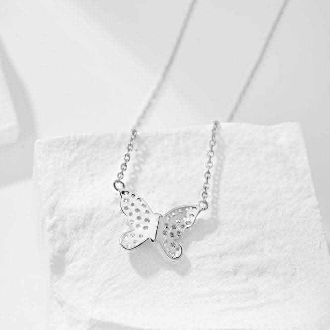 Sterling Silver Rhodium Plated Sparkling Butterfly Necklace ERLN023Ellie Rose LondonERLN023