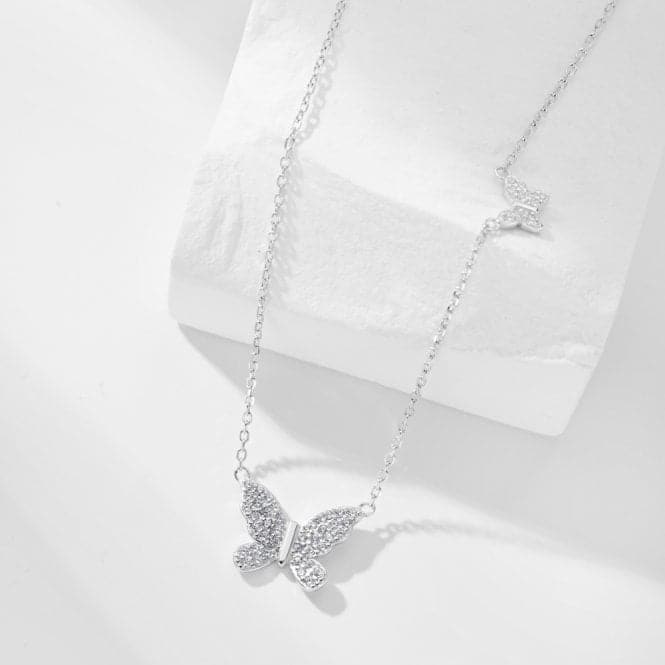 Sterling Silver Rhodium Plated Sparkling Butterfly Necklace ERLN023Ellie Rose LondonERLN023