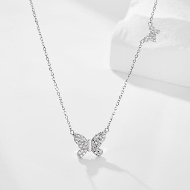 Sterling Silver Rhodium Plated Sparkling Butterfly Necklace ERLN023Ellie Rose LondonERLN023