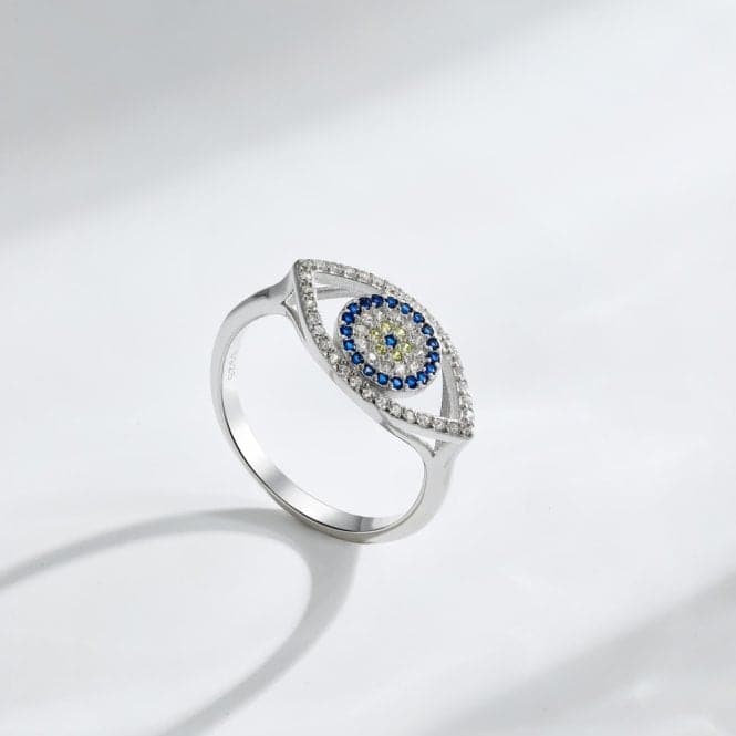 Sterling Silver Rhodium Plated Sparkling Zirconia Evil Eye Ring ERLR010Ellie Rose LondonERLR010 - 52