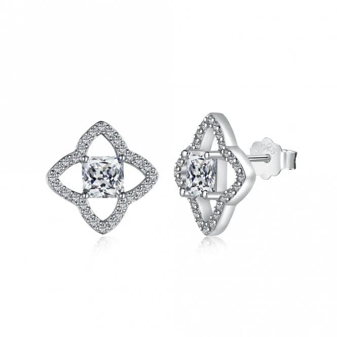 Sterling Silver Rhodium Plated Sparkling Zirconia Lucky 4 Leaf Earrings ERLE080Ellie Rose LondonERLE080