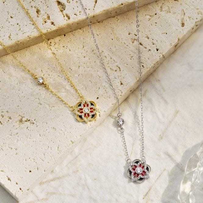 Sterling Silver Rhodium Plated Sparkling Zirconia Lucky 4 Leaf Necklace ERLN027Ellie Rose LondonERLN027
