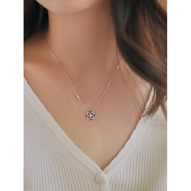 Sterling Silver Rhodium Plated Sparkling Zirconia Lucky 4 Leaf Necklace ERLN027Ellie Rose LondonERLN027