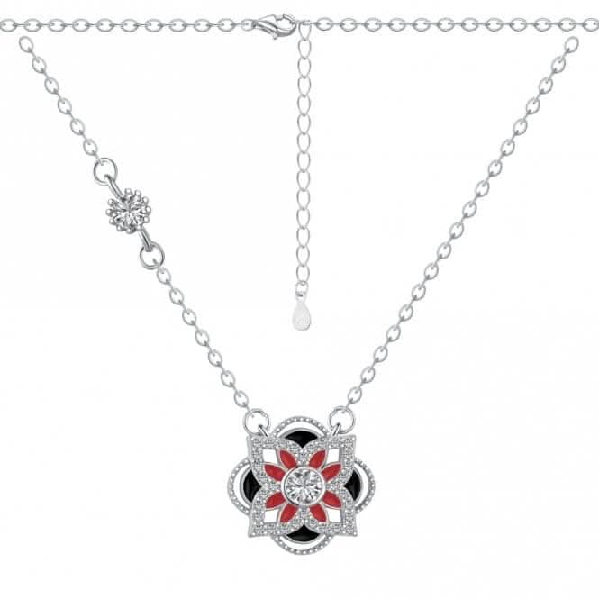 Sterling Silver Rhodium Plated Sparkling Zirconia Lucky 4 Leaf Necklace ERLN027Ellie Rose LondonERLN027