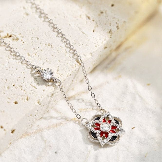 Sterling Silver Rhodium Plated Sparkling Zirconia Lucky 4 Leaf Necklace ERLN027Ellie Rose LondonERLN027