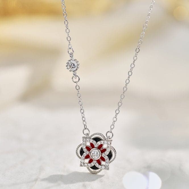 Sterling Silver Rhodium Plated Sparkling Zirconia Lucky 4 Leaf Necklace ERLN027Ellie Rose LondonERLN027