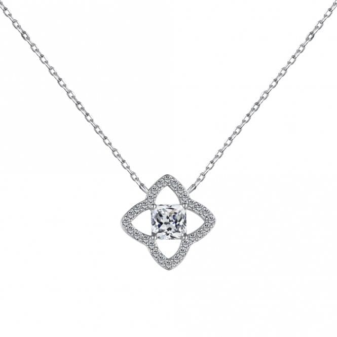 Sterling Silver Rhodium Plated Sparkling Zirconia Lucky 4 Leaf Necklace ERLN028Ellie Rose LondonERLN028