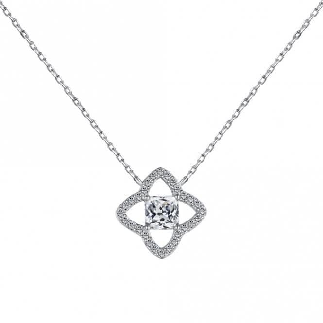 Sterling Silver Rhodium Plated Sparkling Zirconia Lucky 4 Leaf Necklace ERLN028Ellie Rose LondonERLN028