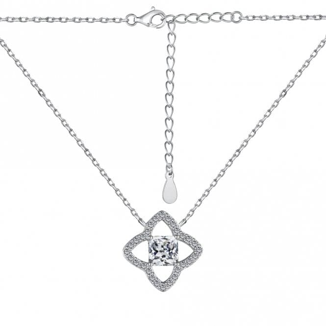Sterling Silver Rhodium Plated Sparkling Zirconia Lucky 4 Leaf Necklace ERLN028Ellie Rose LondonERLN028
