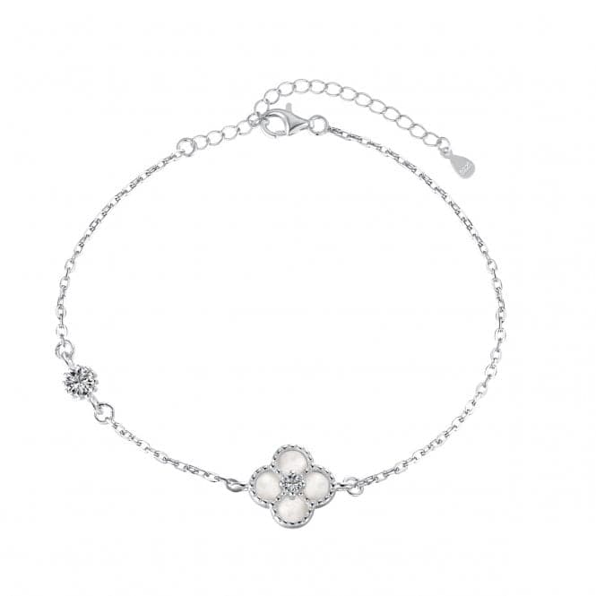 Sterling Silver Rhodium Plated White Lucky 4 Leaf Bracelet ERLB044Ellie Rose LondonERLB044