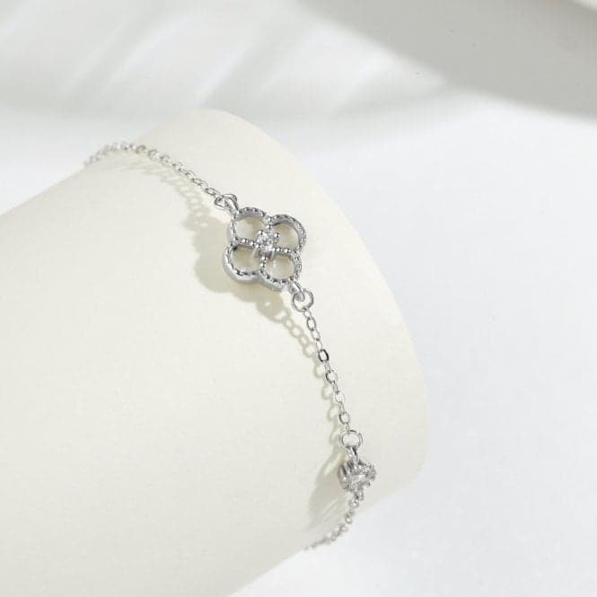 Sterling Silver Rhodium Plated White Lucky 4 Leaf Bracelet ERLB044Ellie Rose LondonERLB044