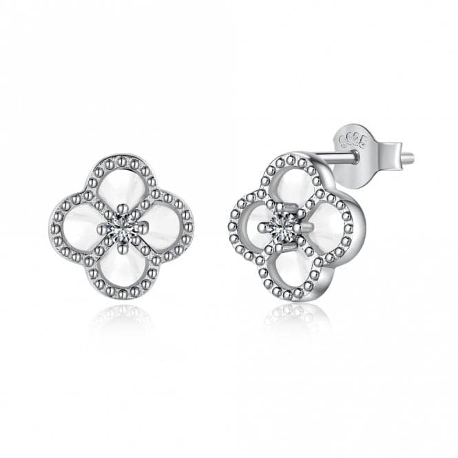 Sterling Silver Rhodium Plated White Lucky 4 Leaf Earrings ERLE079Ellie Rose LondonERLE079