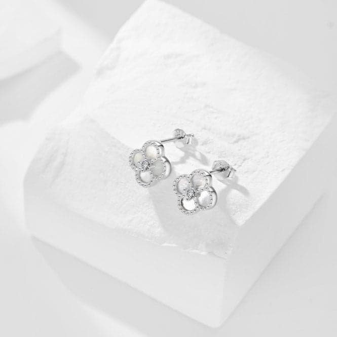 Sterling Silver Rhodium Plated White Lucky 4 Leaf Earrings ERLE079Ellie Rose LondonERLE079