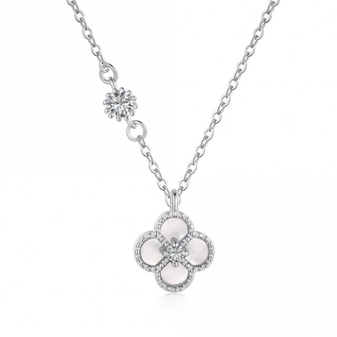 Sterling Silver Rhodium Plated White Lucky 4 Leaf Necklace ERLN034Ellie Rose LondonERLN034