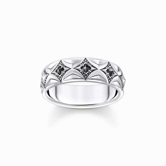 Sterling Silver Rhombus Pattern Zirconia Blackened Band Ring TR2453 - 643 - 11Thomas Sabo Sterling SilverTR2453 - 643 - 11 - 68