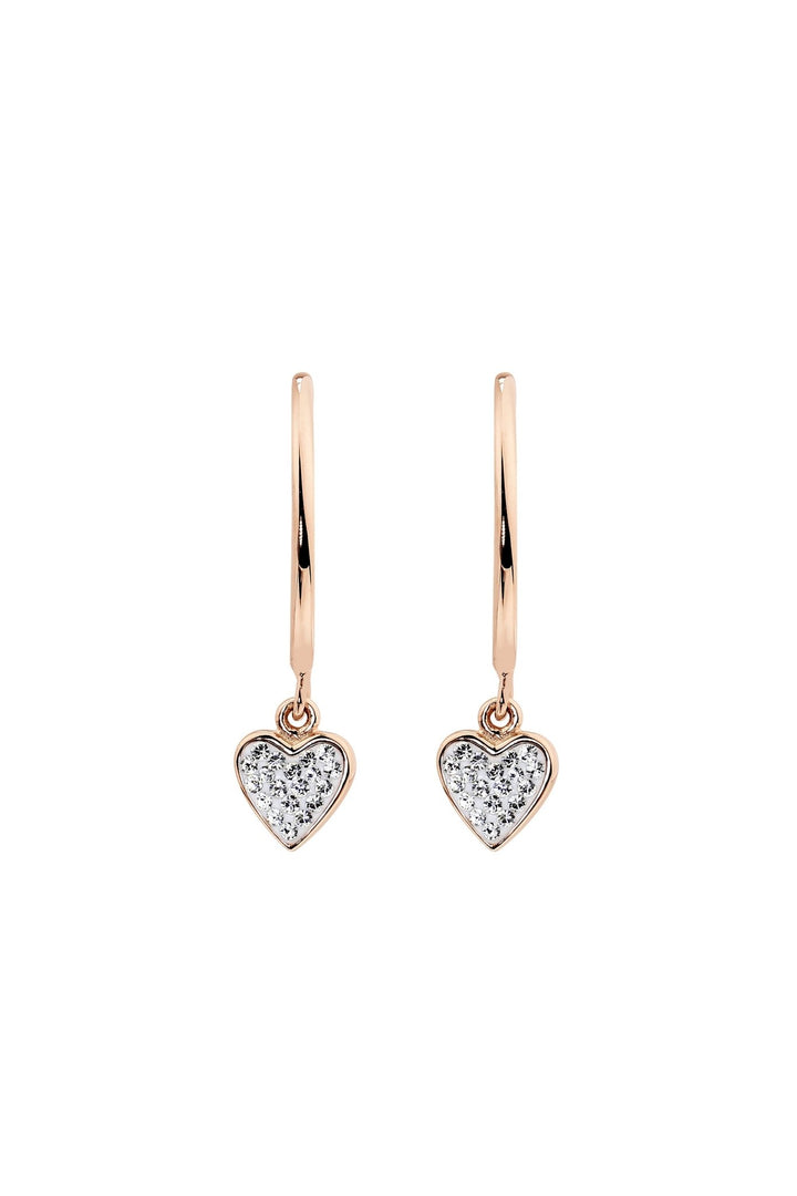 Sterling Silver Rose Gold Crystal Half Hoop Heart Charm Stud EarringsThe Fine CollectiveBA0071544