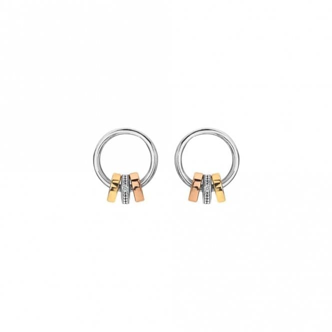 Sterling Silver Rose Gold & Gold Plated Trio Barrel Earrings DE708Hot DiamondsDE708