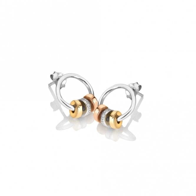 Sterling Silver Rose Gold & Gold Plated Trio Barrel Earrings DE708Hot DiamondsDE708