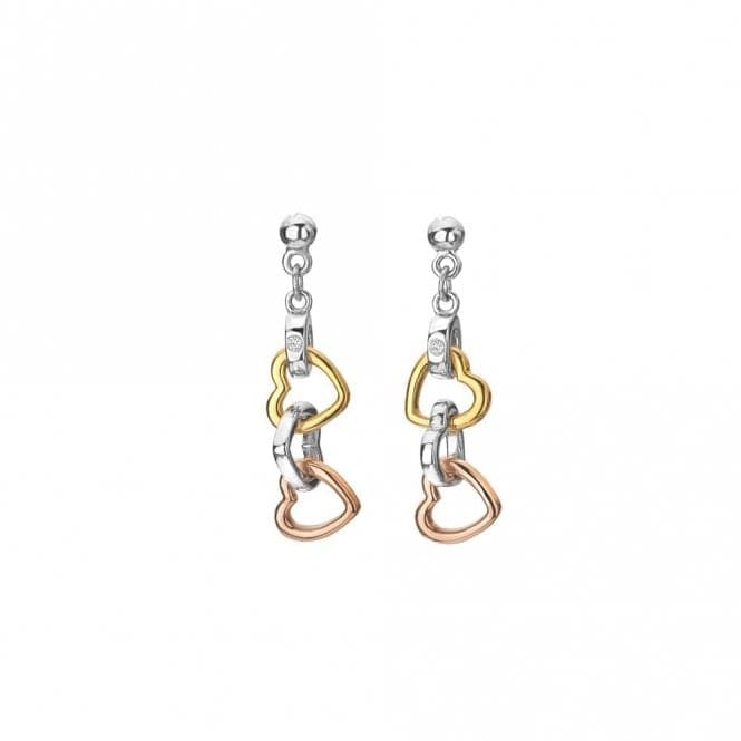 Sterling Silver Rose Gold & Gold Plated Trio Triple Heart Earrings DE703Hot DiamondsDE703