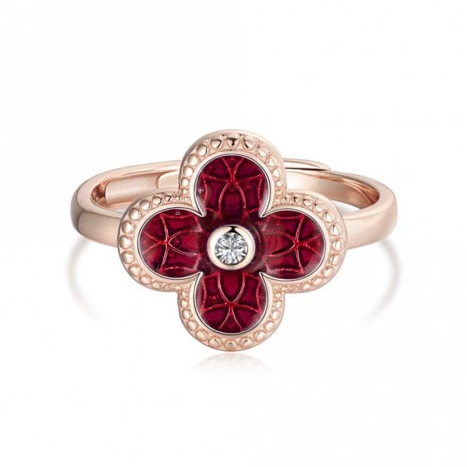 Sterling Silver Rose Gold Plated Adjustable Red Lucky 4 Leaf Ring ERLR006Ellie Rose LondonERLR006