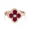 Sterling Silver Rose Gold Plated Adjustable Red Lucky 4 Leaf Ring ERLR006Ellie Rose LondonERLR006