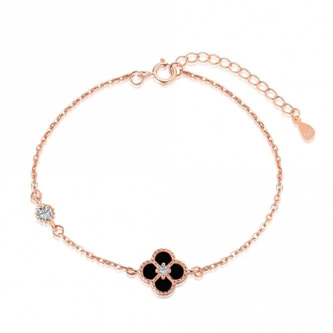 Sterling Silver Rose Gold Plated Black Lucky 4 Leaf Bracelet ERLB042Ellie Rose LondonERLB042