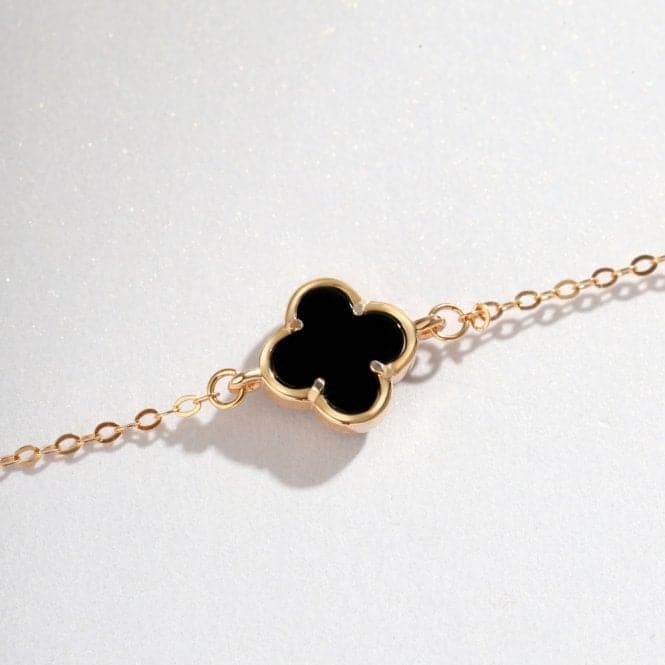 Sterling Silver Rose Gold Plated Black Lucky 4 Leaf Bracelet ERLB042Ellie Rose LondonERLB042