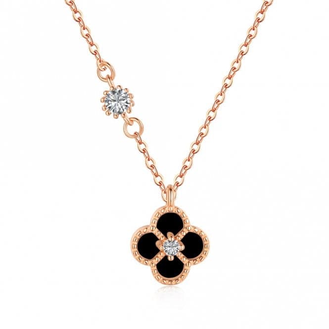 Sterling Silver Rose Gold Plated Black Lucky 4 Leaf Necklace ERLN031Ellie Rose LondonERLN031