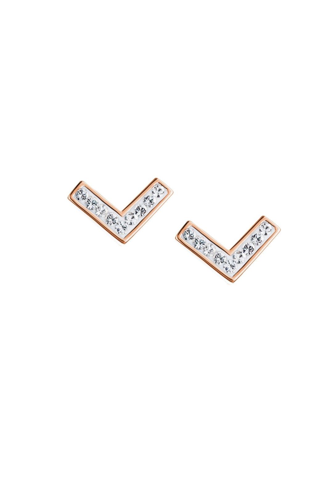 Sterling Silver Rose Gold Plated Crystal Chevron Stud EarringsThe Fine CollectiveBA0064107