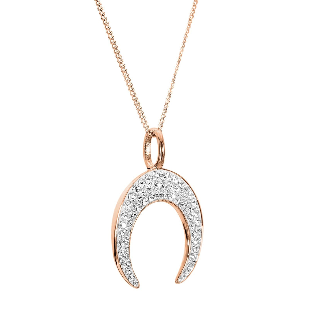 Sterling Silver Rose Gold Plated Crystal Crescent Moon PendantThe Fine CollectiveBA0064108