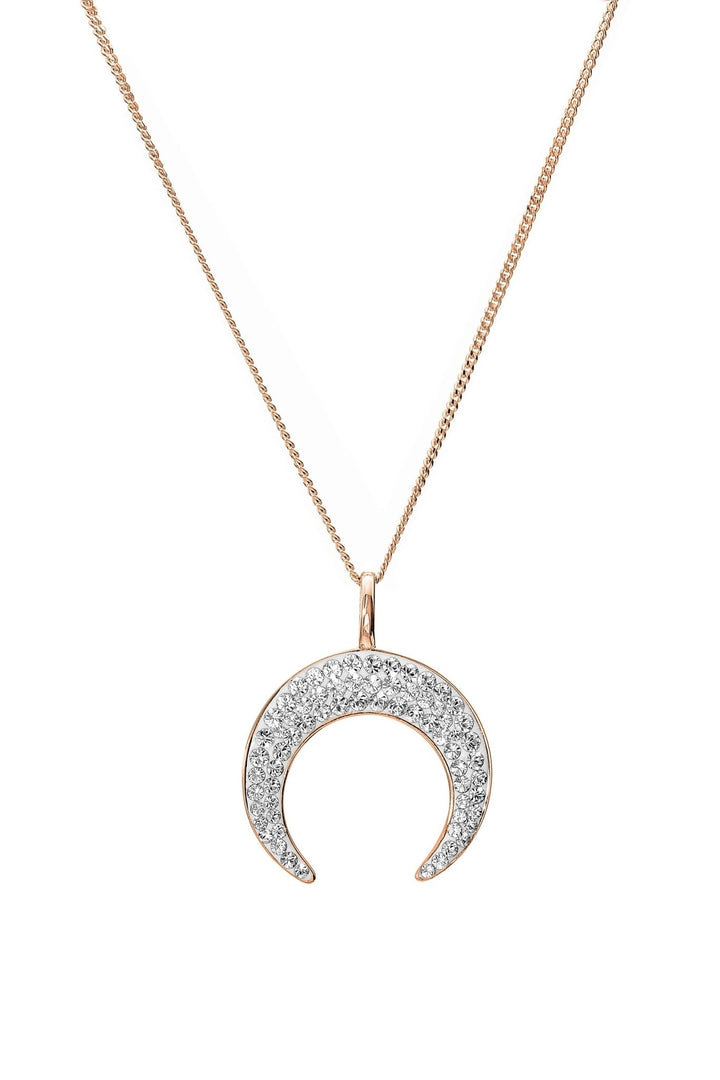 Sterling Silver Rose Gold Plated Crystal Crescent Moon PendantThe Fine CollectiveBA0064108