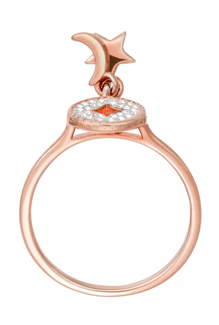 Sterling Silver Rose Gold Plated Crystal Crescent Moon & Star Charm RingThe Fine CollectiveBA0061260 - L