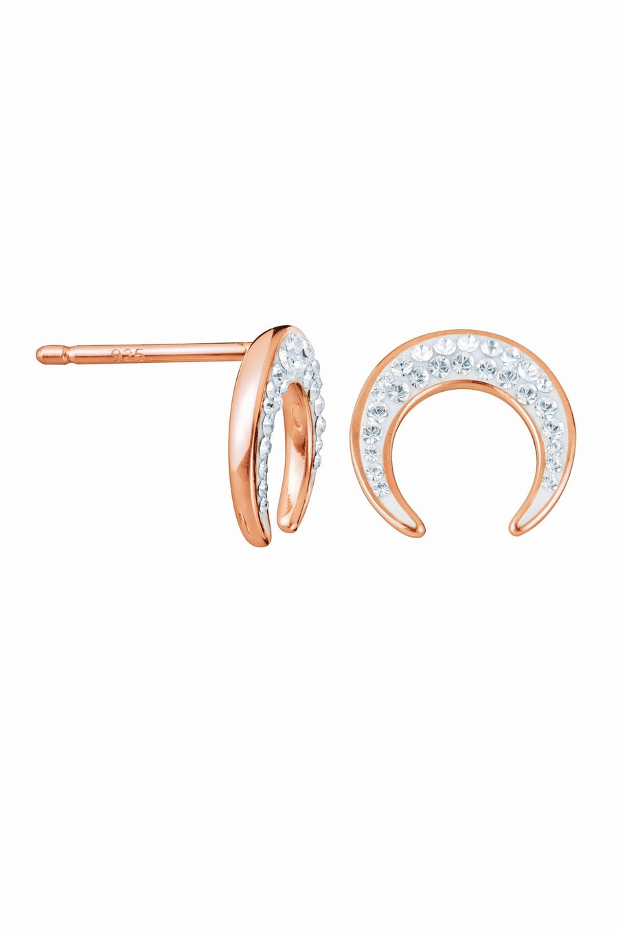 Sterling Silver Rose Gold Plated Crystal Crescent Moon Stud EarringsThe Fine CollectiveBA0064110