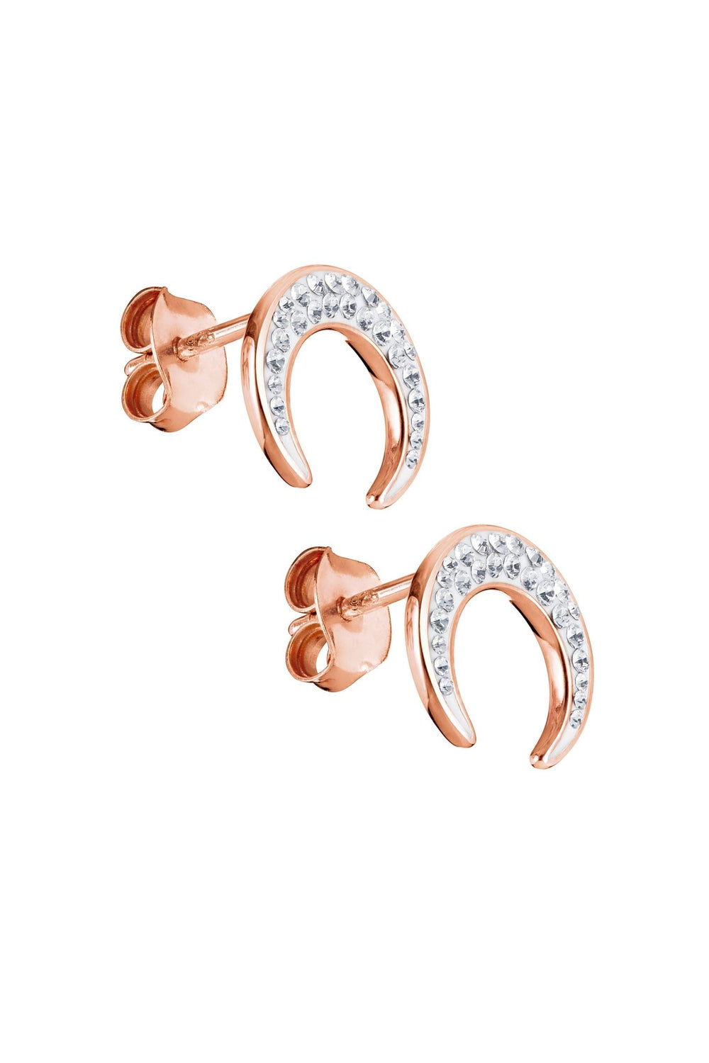 Sterling Silver Rose Gold Plated Crystal Crescent Moon Stud EarringsThe Fine CollectiveBA0064110