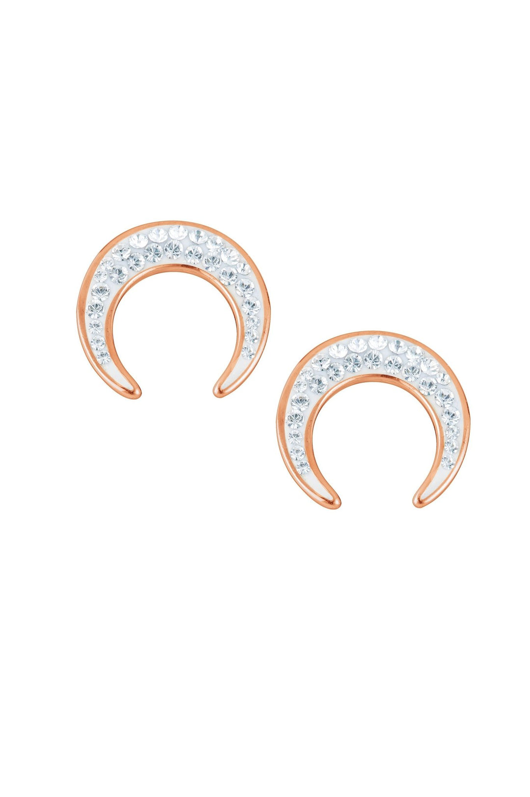 Sterling Silver Rose Gold Plated Crystal Crescent Moon Stud EarringsThe Fine CollectiveBA0064110