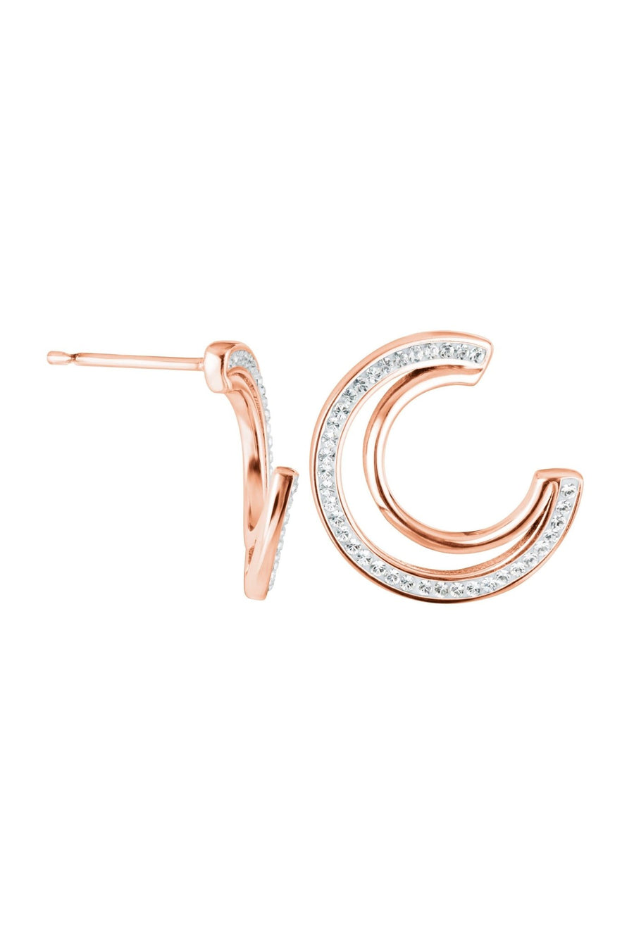 Sterling Silver Rose Gold Plated Crystal Double Crescent Stud EarringsThe Fine CollectiveBA0064095