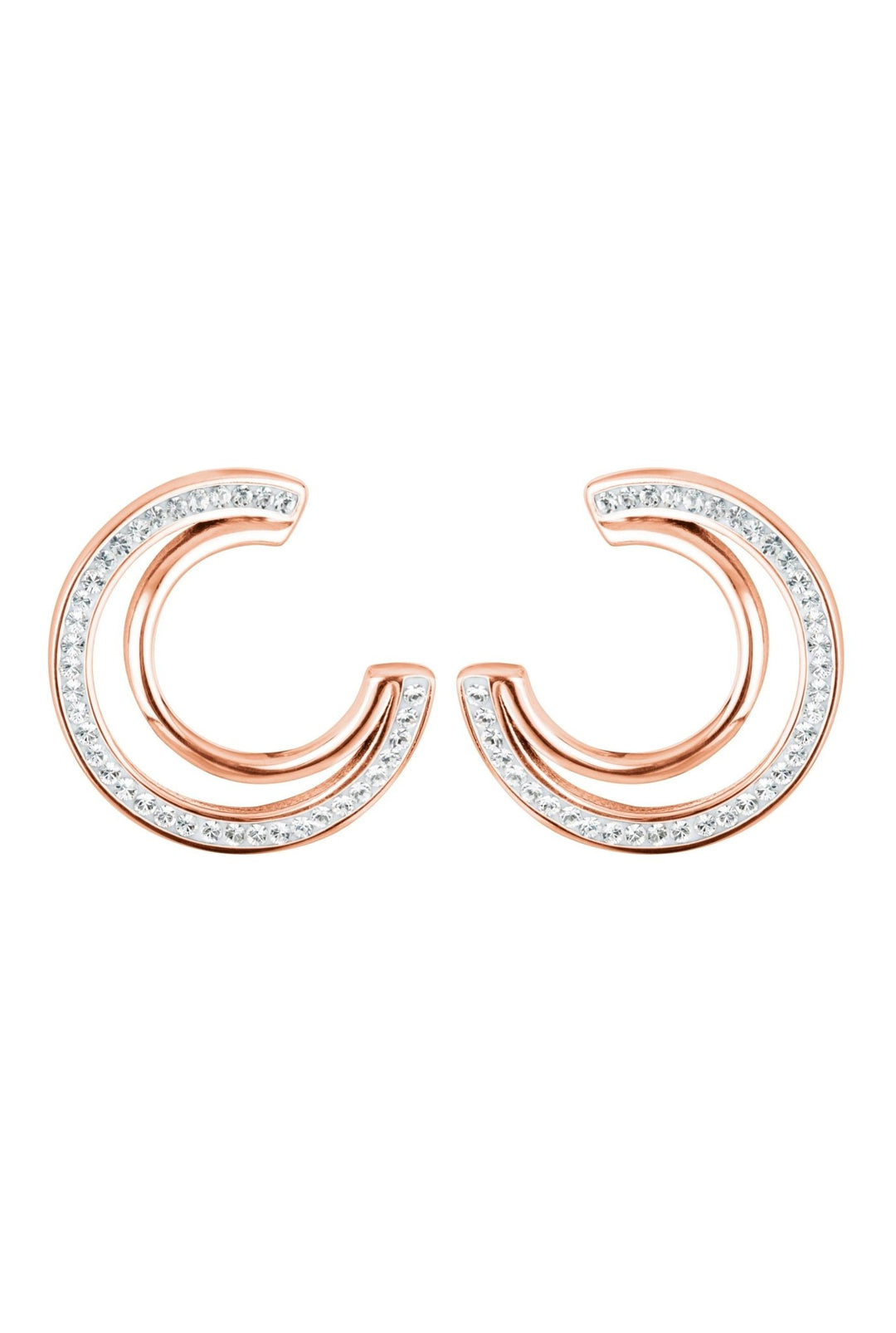 Sterling Silver Rose Gold Plated Crystal Double Crescent Stud EarringsThe Fine CollectiveBA0064095