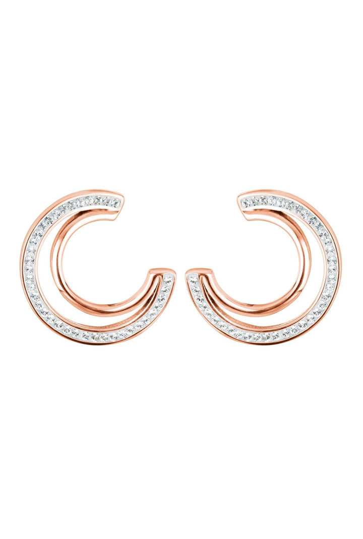 Sterling Silver Rose Gold Plated Crystal Double Crescent Stud EarringsThe Fine CollectiveBA0064095