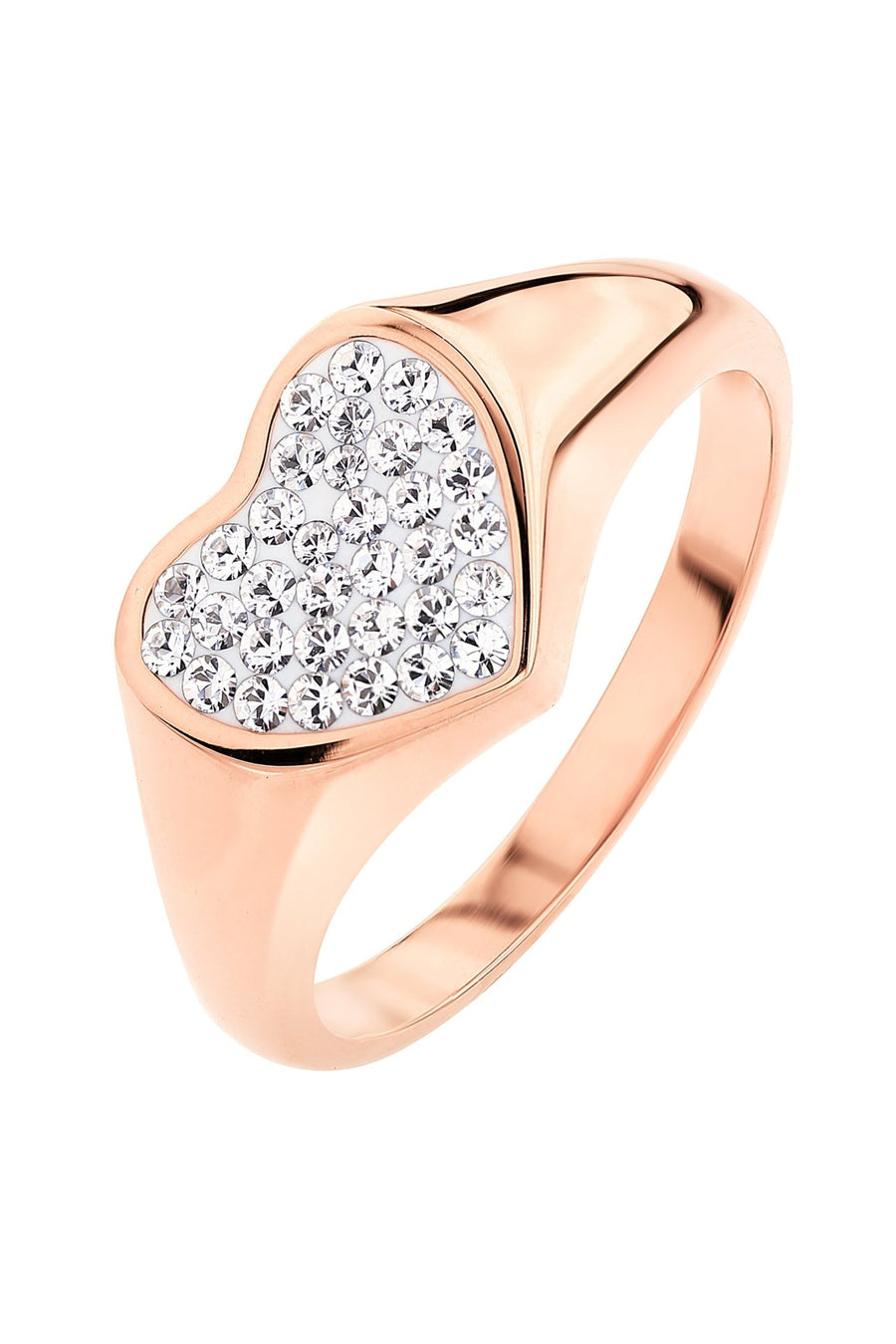 Sterling Silver Rose Gold Plated Crystal Heart Signet RingThe Fine CollectiveBA0071274 - L