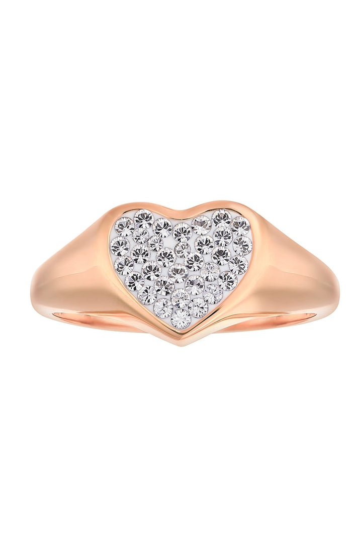 Sterling Silver Rose Gold Plated Crystal Heart Signet RingThe Fine CollectiveBA0071274 - L