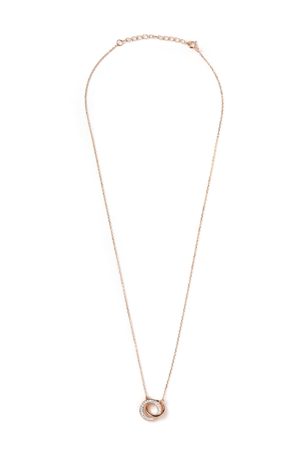 Sterling Silver Rose Gold Plated Crystal Interlocking Circle NecklaceThe Fine CollectiveBA0035127