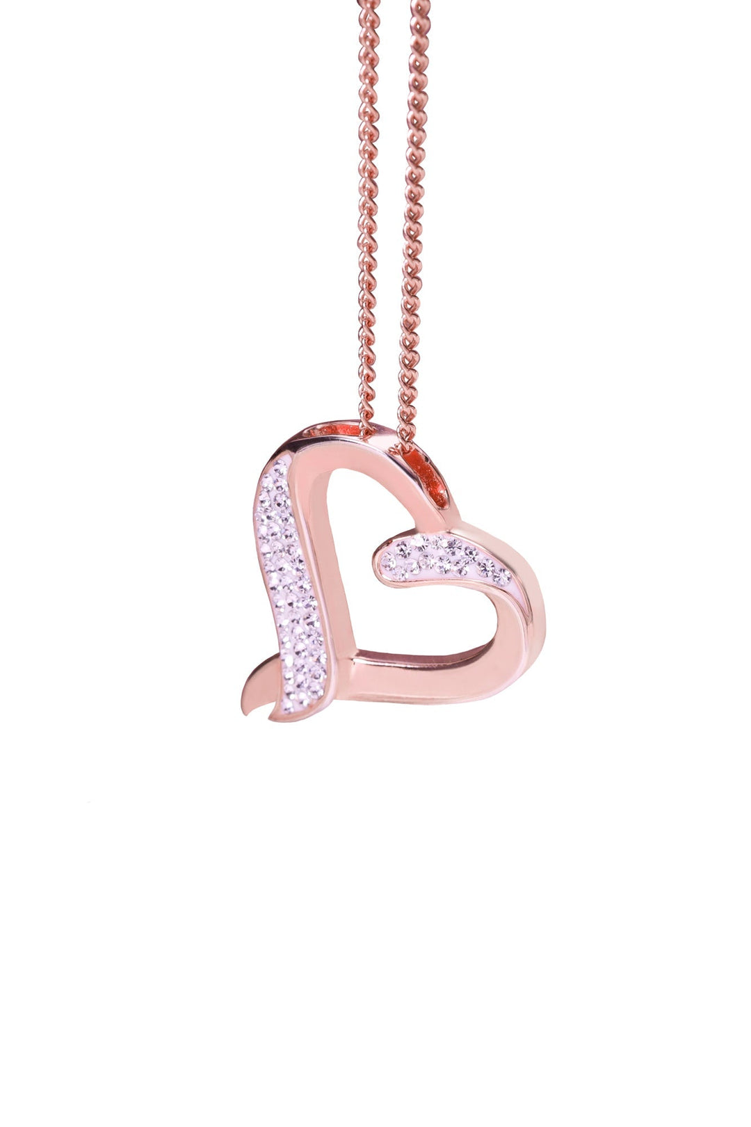 Sterling Silver Rose Gold Plated Crystal Open Heart Pendant NecklaceThe Fine CollectiveBA0036633