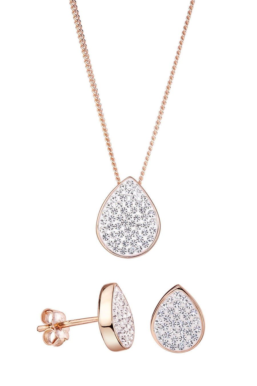 Sterling Silver Rose Gold Plated Crystal Tear Drop Stud Earring & Pendant NecklaceThe Fine CollectiveBA0060722