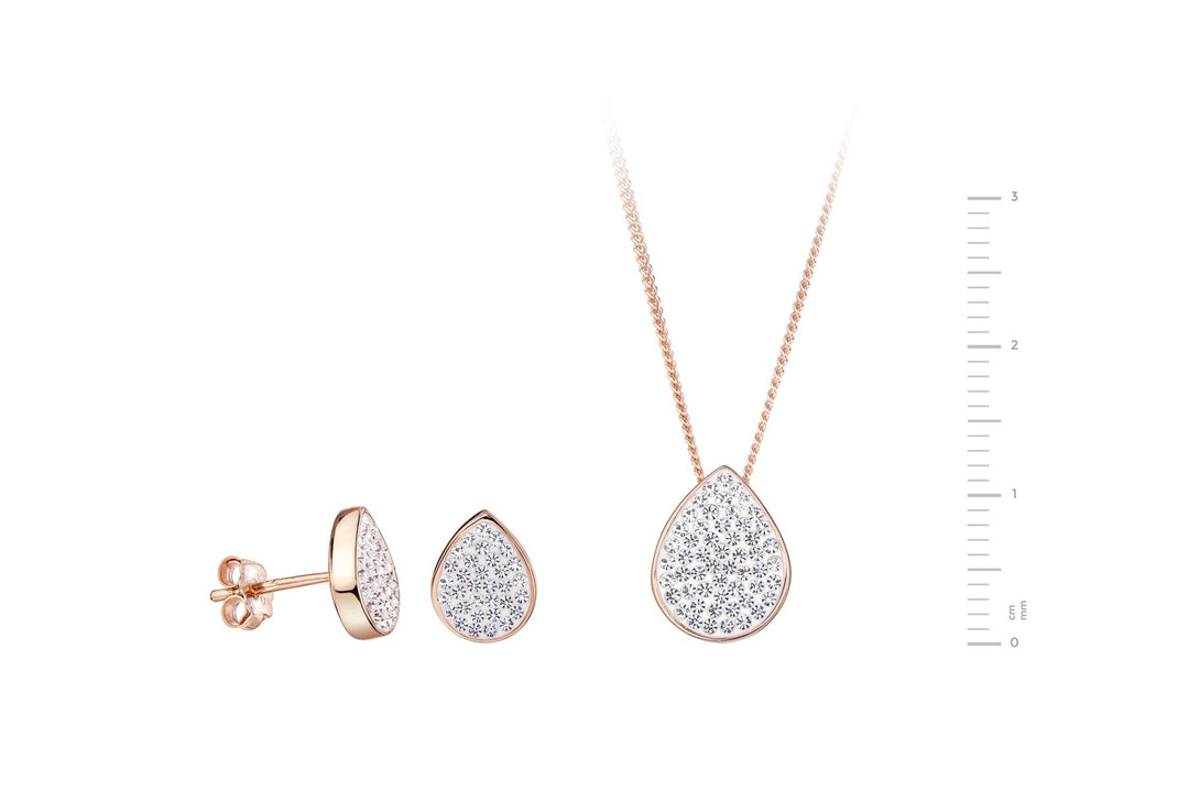 Sterling Silver Rose Gold Plated Crystal Tear Drop Stud Earring & Pendant NecklaceThe Fine CollectiveBA0060722