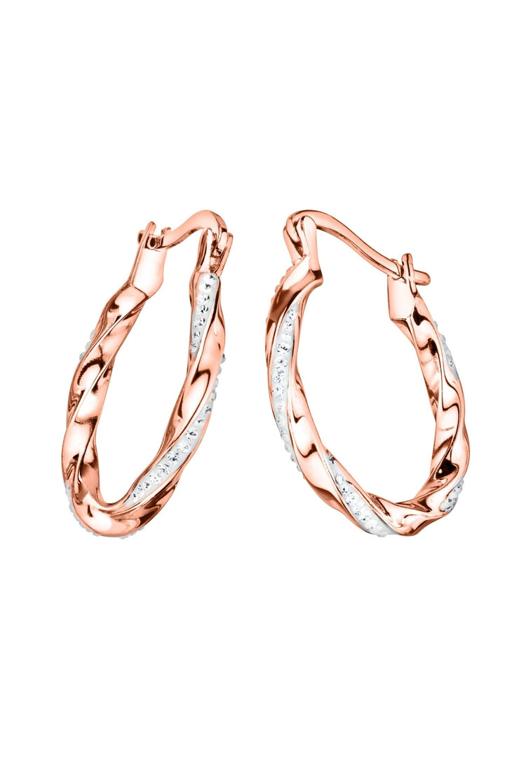 Sterling Silver Rose Gold Plated Crystal Twist 20mm Hoop EarringsThe Fine CollectiveBA0064113